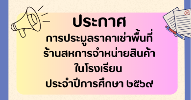 การประมูลราคาเช่าพื้นที่ร้านสหการจำหน่ายสินค้าในโรงเรียน ประจำปีการศึกษา ๒๕๖๙