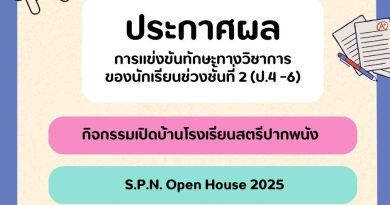 ประกาศผลการแข่งขันทักษะวิชาการวันเปิดบ้านสตรีปากพนัง (S.P.N.Open House)